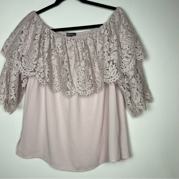 Vince Camuto Tops - Vince Camuto Blush Pink Lace Off-The-Shoulder Bell Sleeve Blouse-Size Medium
